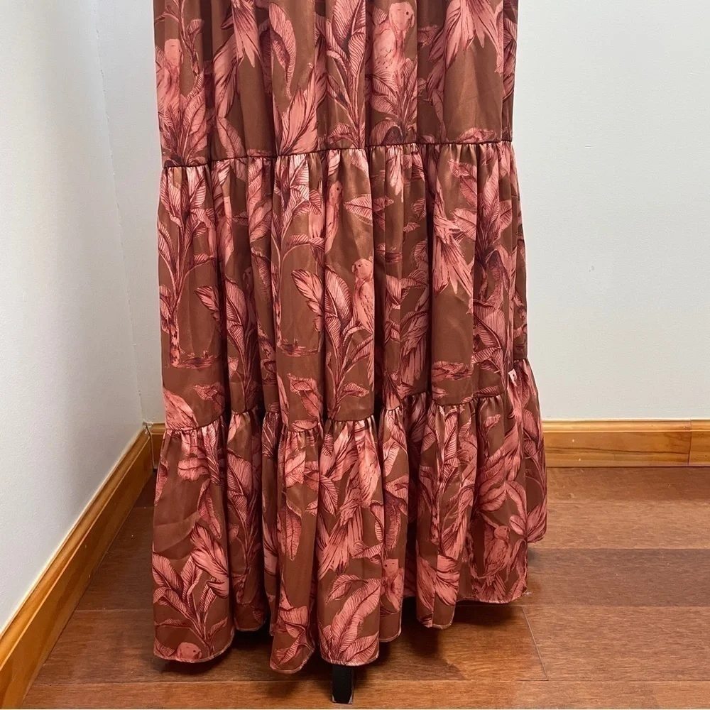 Significant Other- Copper Brown Floral Printed Cut Out Maxi Sollar Dress Size 4